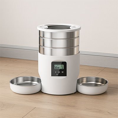 Distributeur de croquettes pour chat blanc