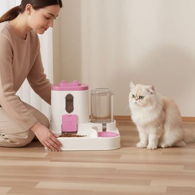 Distributeur de croquettes pour Chat rose