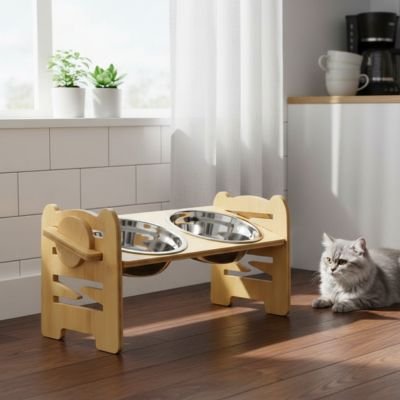gamelle pour chat en bois surélevée 