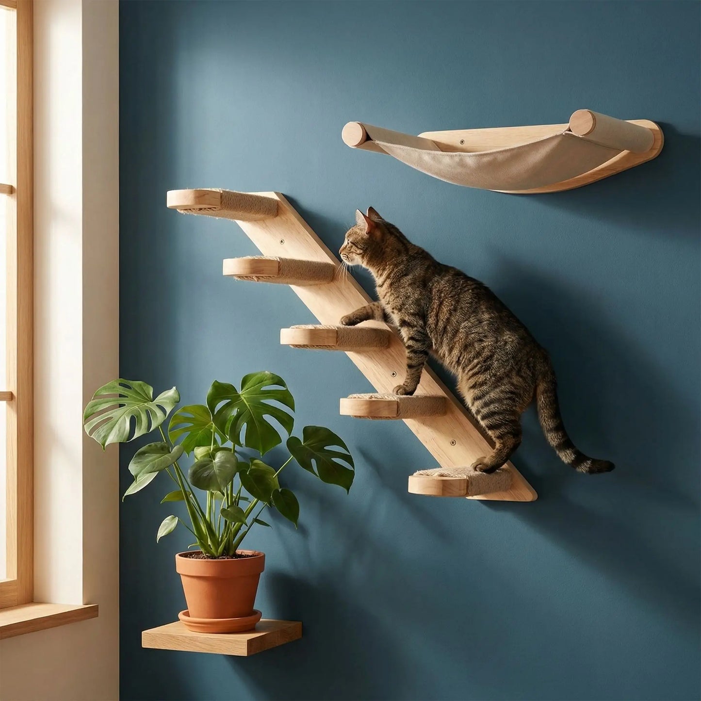 Escalier Bois pour Hamac Chat Mural | FélinConfort